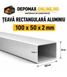 Teava rectangulara aluminiu 100 x 50 x 2 mm, 6 metri (EN AW-6060) Teava rectangulara aluminiu 100 x 50 x 2 mm, 6 metri (EN AW-6060)